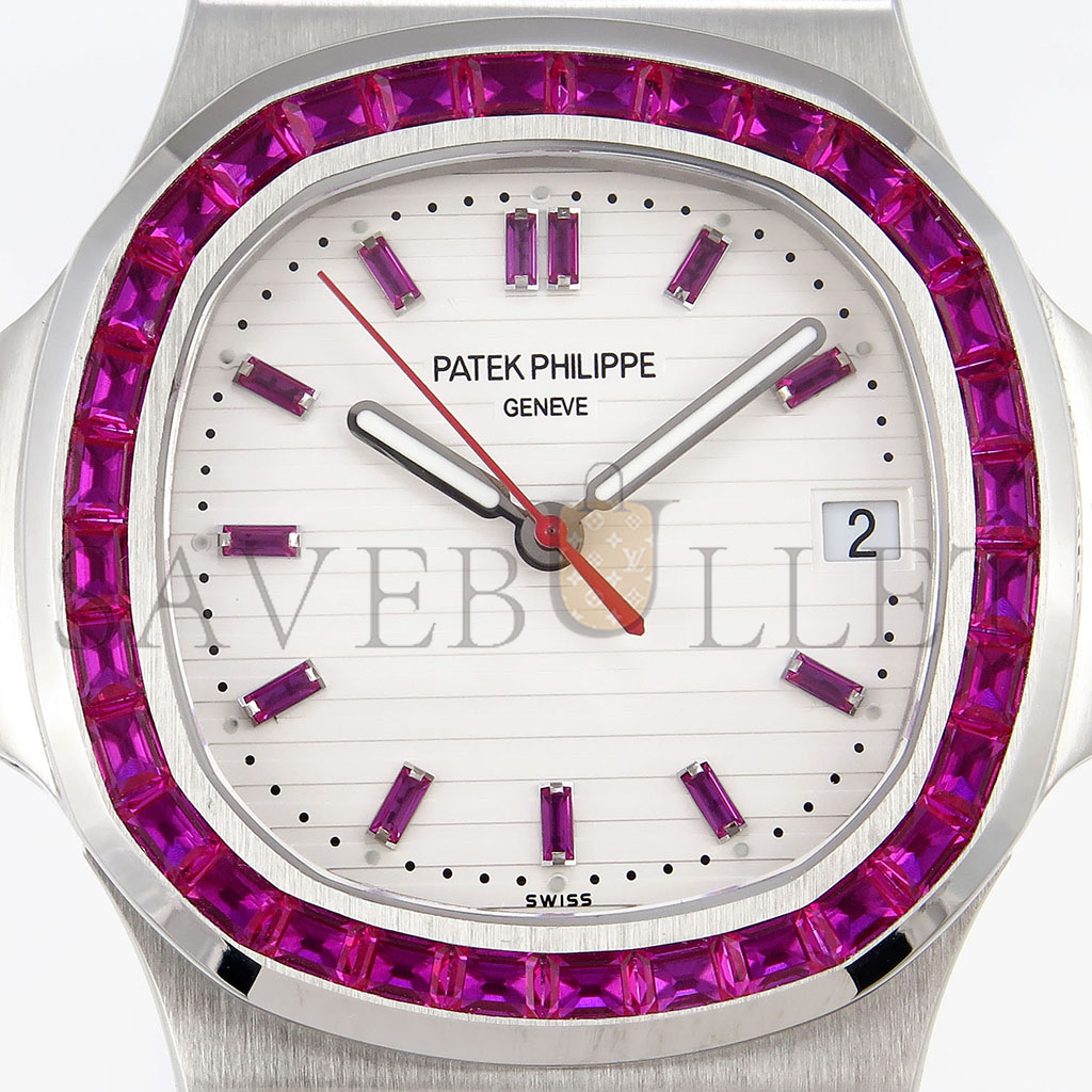PATEK PHILIPPE NAUTILUS EDITION WHITE DIAL PURPLE DIAMONDS BEZEL ON 40MM WATCH 5711P